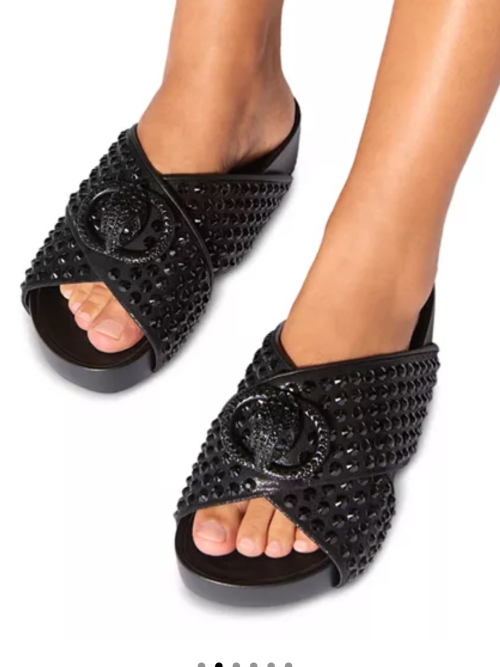Kurt Geiger Black Studded Crisscross Slide Sandals